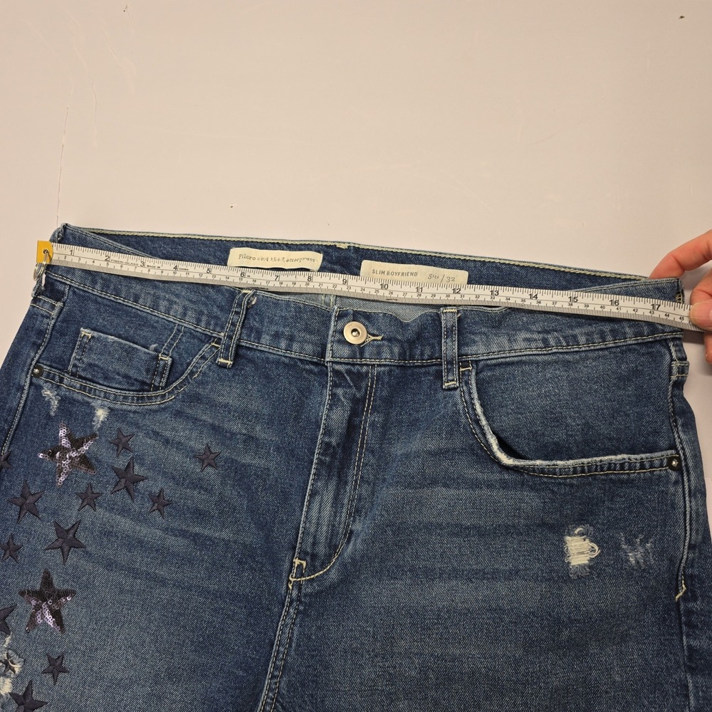 Pilcro and the Letterpress Slim Boyfriend Star‎ Sequin Distressed Jeans Blue 32 - Picture 4 of 7